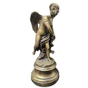 The Angelot à l'arc Cherub Heavy Solid Bronze statue On Base Antique